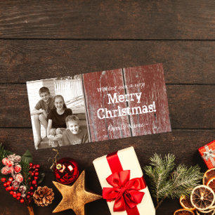 Festividades Vintage Country Red Barn Wood Cartão de Natal