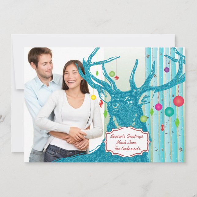 Festividades Vintage Deer Birch Tree Cartão de Natal (Frente)