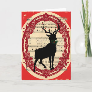 Festividades Vintage Deer com o cartão de Natal Holly