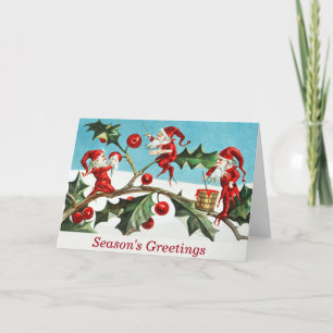 Festividades Vintage Elves Paint Holly Berries Cartão de Natal