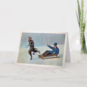 Festividades Vintage Krampus puxando um cartão de feriado de tr