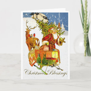 Festividades Vintage Papai Noel & cartão de Natal da rena