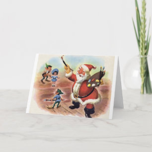 Festividades Vintage Papais noeis e Elves - Cartão de Saudação