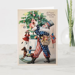 Festividades Vintage Patriotic Santa Claus Cartão de Natal