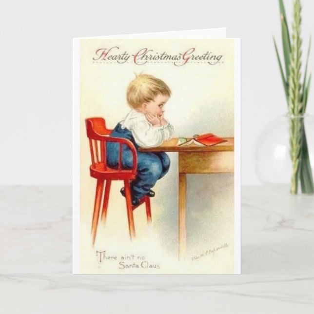 Festividades Vintage Pouting Christmas Boy Cartão de Natal (Frente)