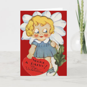 Festividades Vintage Retro Girl Com Cartão De Namorados Daisy
