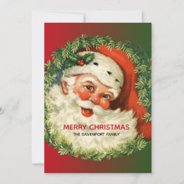 Festividades Vintage Santa Claus com Cartão de Férias Pine Wrea