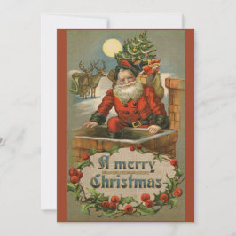 Festividades Vintage Santa Claus e Chimey - Cartão de Natal