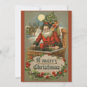 Festividades Vintage Santa Claus e Chimey - Cartão de Natal