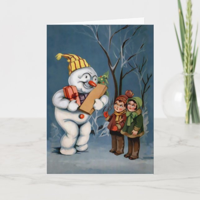 Festividades Vintage Snowman com Cartão de Natal Presente (Frente)