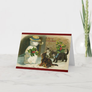 Festividades Vintage snowman e cats cartão de natal holandês