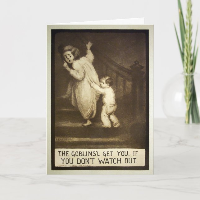 Festividades Vintage Spooky Goblins Aviso Cartão de Halloween (Frente)