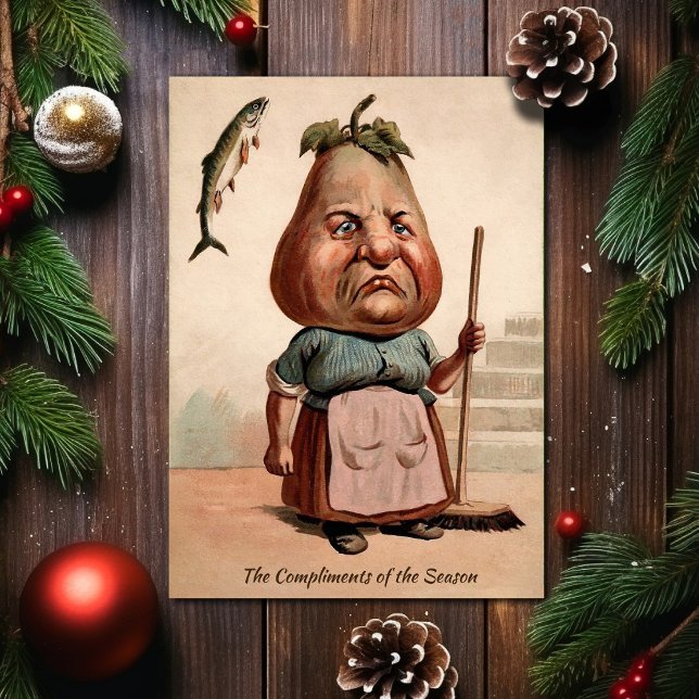 Festividades Vintage Victorian Pear Head Cartão de Natal (Criador carregado)