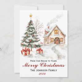 Festividades Vintage Watercolor Cartão de Natal Flat Holiday
