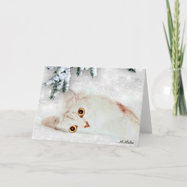 Festividades Visco o cartão de Natal de prata do gato persa (Frente)