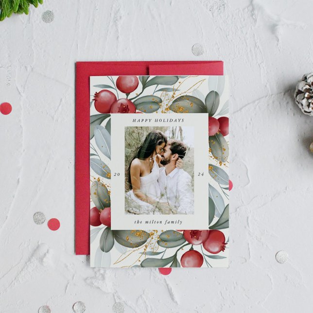 Festividades Watercolor Holiday Berries - Um Cartão De Feriado  (Criador carregado)