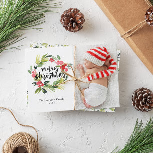 Festividades Watercolor Holly Wreath Feliz Cartão com fotos de