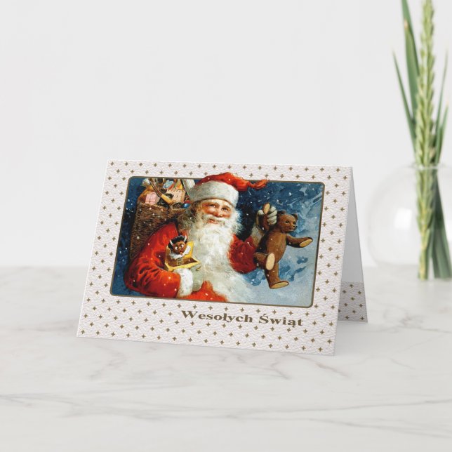 Festividades Wesołych Świąt. Cartão de Natal em polonês (Frente)