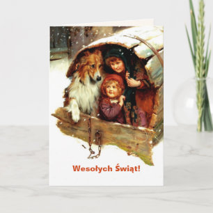 Festividades Wesołych Świąt. Cartão de Natal em polonês