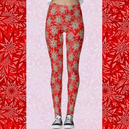 Festivo Brito Vermelho Estrelas Felizes Leggings F