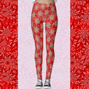 Festivo Brito Vermelho Estrelas Felizes Leggings F