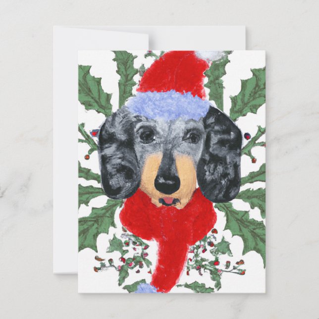Festivo Dachshund num Cartão de Natal de Rua (Frente)