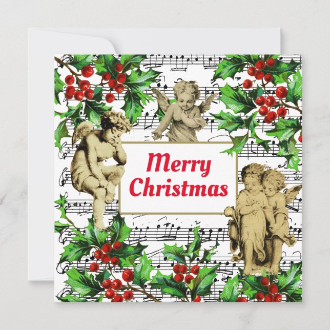 Festivo Vintage Angel Cherubs Holly Christmas (Frente)