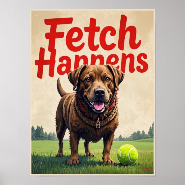 Fetch Acontece poster humorístico do cão Labrador (Frente)