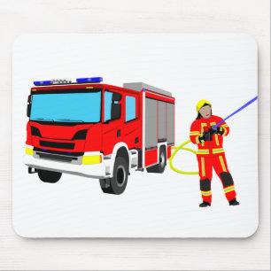 Feuerwehrmann und Löschfahrzeug Mousepad