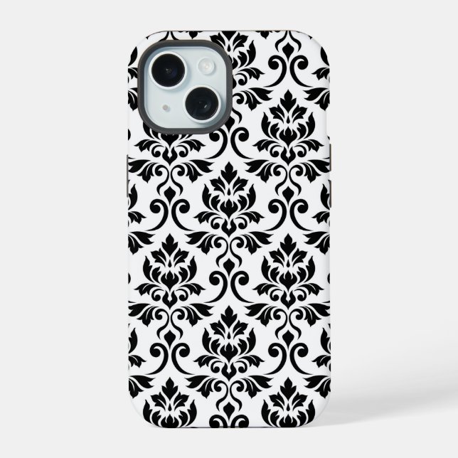 Feuille Damask Lg Patterno Preto em Branco (Verso)