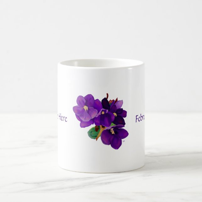 Fevereiro: Violetas Amethyst caneca personalizada (Centro)