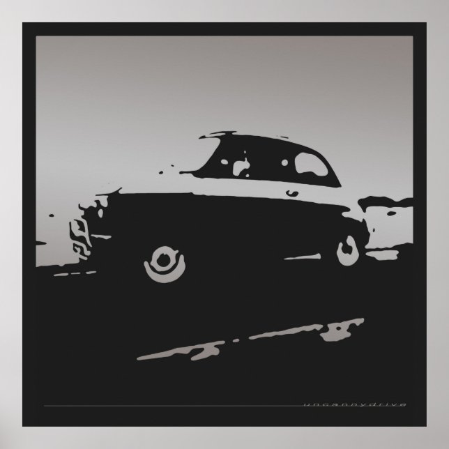 Fiat 500 clássico - Prata no poster preto (Frente)