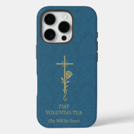 Fiat Voluntas Tua Dourada Cross Rosa