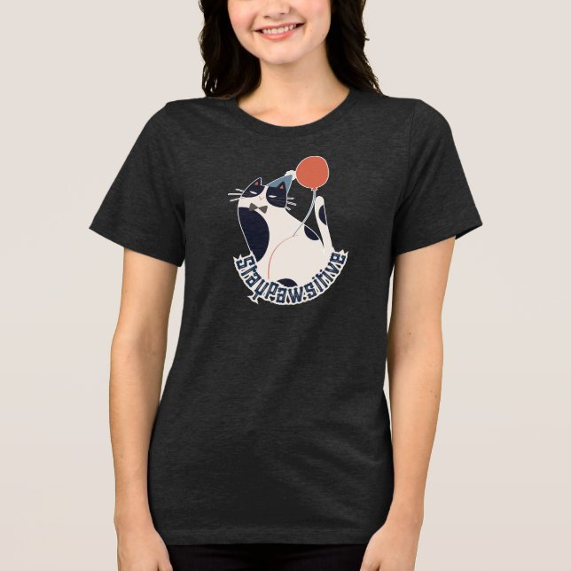 Ficar Pawsitivo Camiseta Tri-blend Feminina de Gat (Frente)