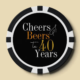 Fichas De Poker aniversário de 40 anos Cheers e Beers Black Dourad