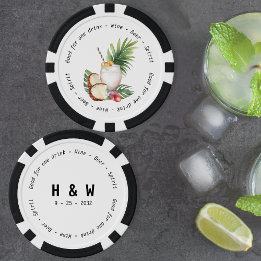 Fichas De Poker Casamento de Voucher de Bebida Tropical Branca Mod