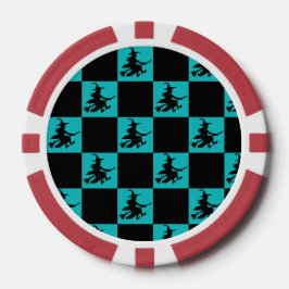 Fichas De Poker Flying Witch Black & Teal Checkered Poker Chips