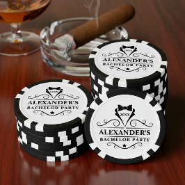 Fichas De Poker Gravata de Smoking para Festa de Solteiro Preto e