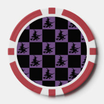 Fichas de pôquer xadrez preto e roxo de Bruxa Voad