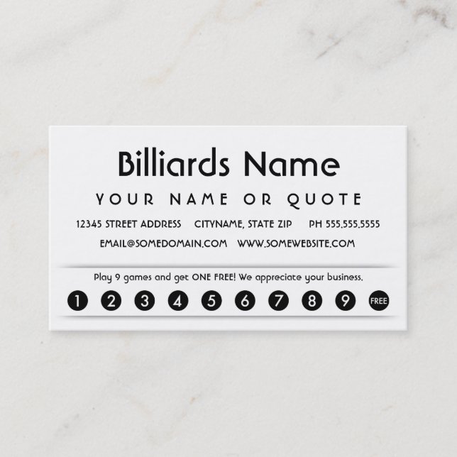 Fidelidade cartão de apreciação do cliente billiard (Frente)