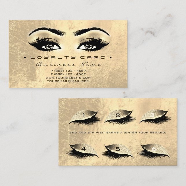 Fidelidade Cartão de Lealdade 6 Beleza Lash Makeup Brown Dour (Frente/Verso)