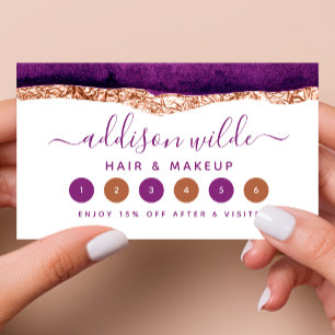 Fidelidade Cartão de Lealdade Aquarela Roxo e Dourado