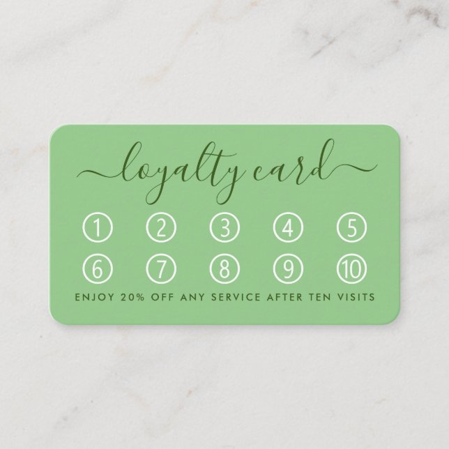 Fidelidade Cartão de Lealdade de Script Simples - Verde Mint (Frente)