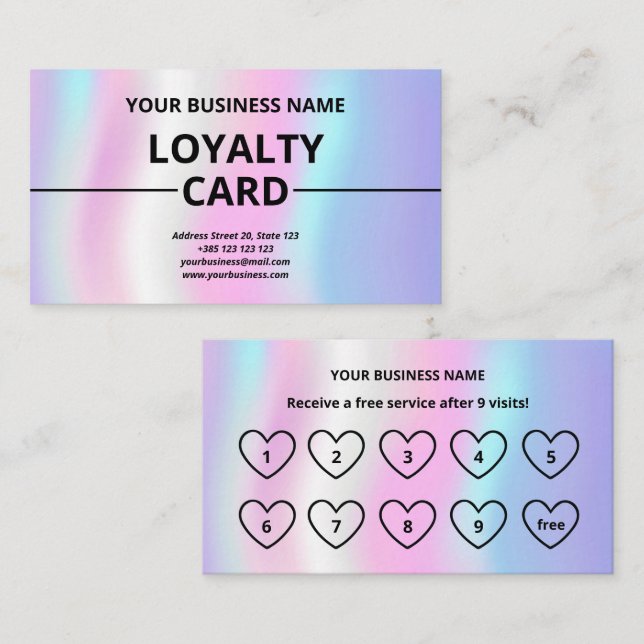 Fidelidade Cartão de Lealdade Moderno de Textura Iridescente (Frente/Verso)