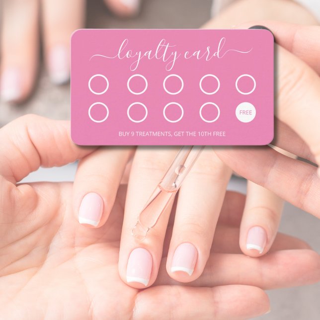 Fidelidade Cartão de Lealdade Personalizado, Script Simples,  (Custom Loyalty Card Simple Script Pink and White)