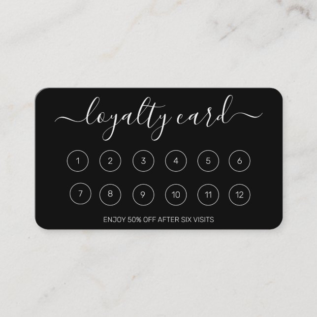 Fidelidade Cartão de Lealdade Preto de Script Elegante Simple (Frente)