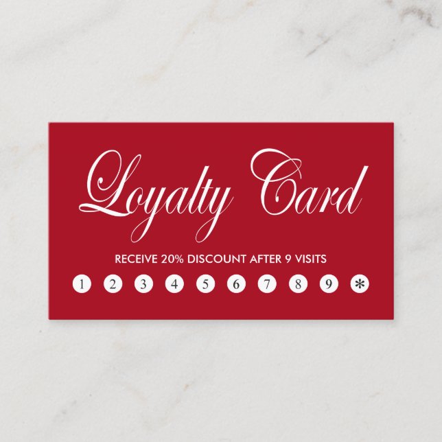 Fidelidade Cartão de Lealdade Simples Elegante Vermelho Branc (Frente)