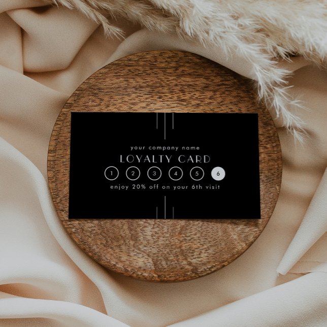 Fidelidade Cartão de Recompensa Empresarial Preto Art Déco EV (EVERLY Art Deco Black Business Reward 6 Punch Loyalty Card)