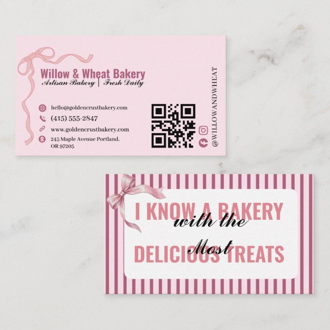Fidelidade Cartão de Visita da Pink Bow Bakery com Design Lis (Frente/Verso)