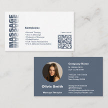 Cartão de visita de Massagem de Cinza e Branco Ele
